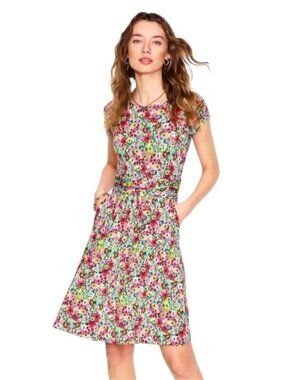 Boden Amelie Jersey Dress Women’s Size 8 Petite‎ Floral Multicolour Ruched Waist